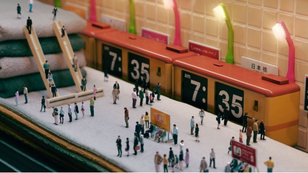 日本橋高島屋S.C. CM『日本橋高島屋S.C.OPEN』新館が加わり、4館としてスタート。ミニチュア、モーションコントロールカメラ、CGという組み合わせによる懐かしいアナクロ不思議空間が広がる。